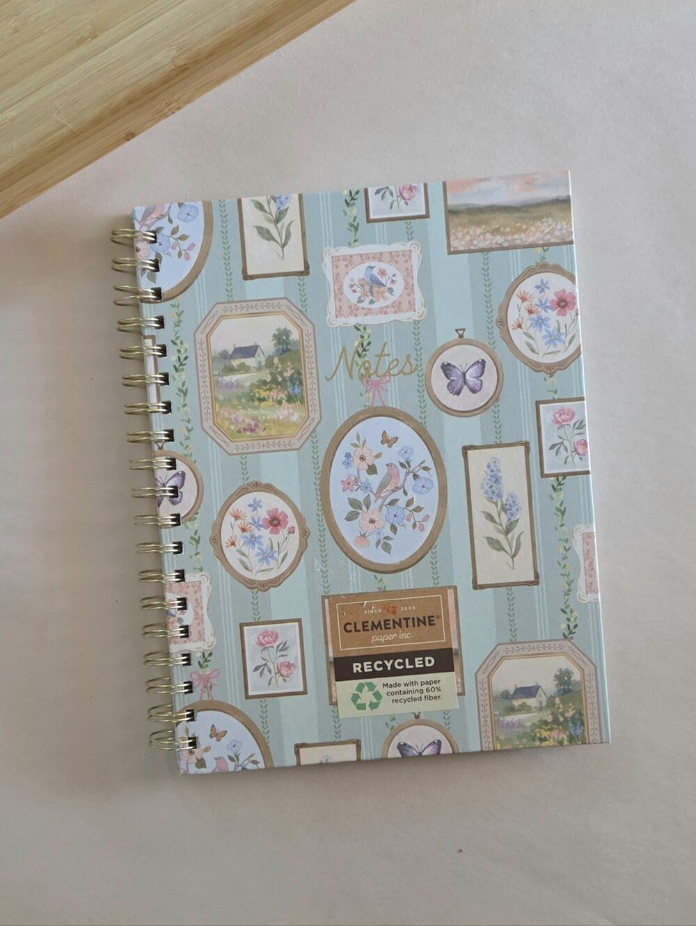 Clementine  Vintage Style Frames  Medium Spiral Hardcover Ruled Notebook